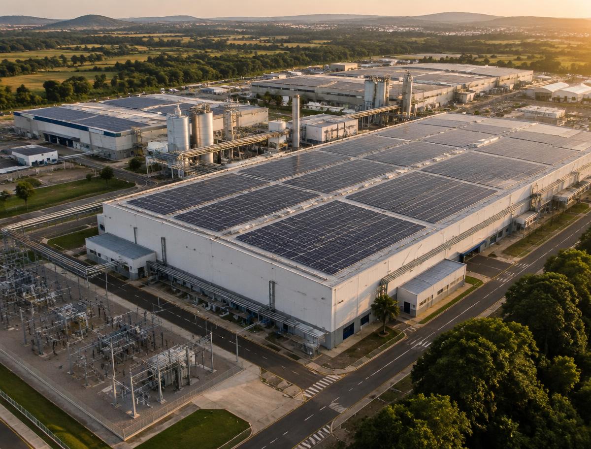 Complexo industrial com cobertura de painéis solares